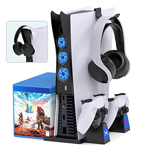 FASTSNAIL Vertical Stand with 2in1 Cooling Fan&amp;Headset Holder Compatible with PS5 console, Charging Stand Accessories Compatible with PS5 Dual Controller Charger Game Rack Storage Organizer USB Ports - navigasyonservisim.com/wp.html/fastsn… #thevideogames