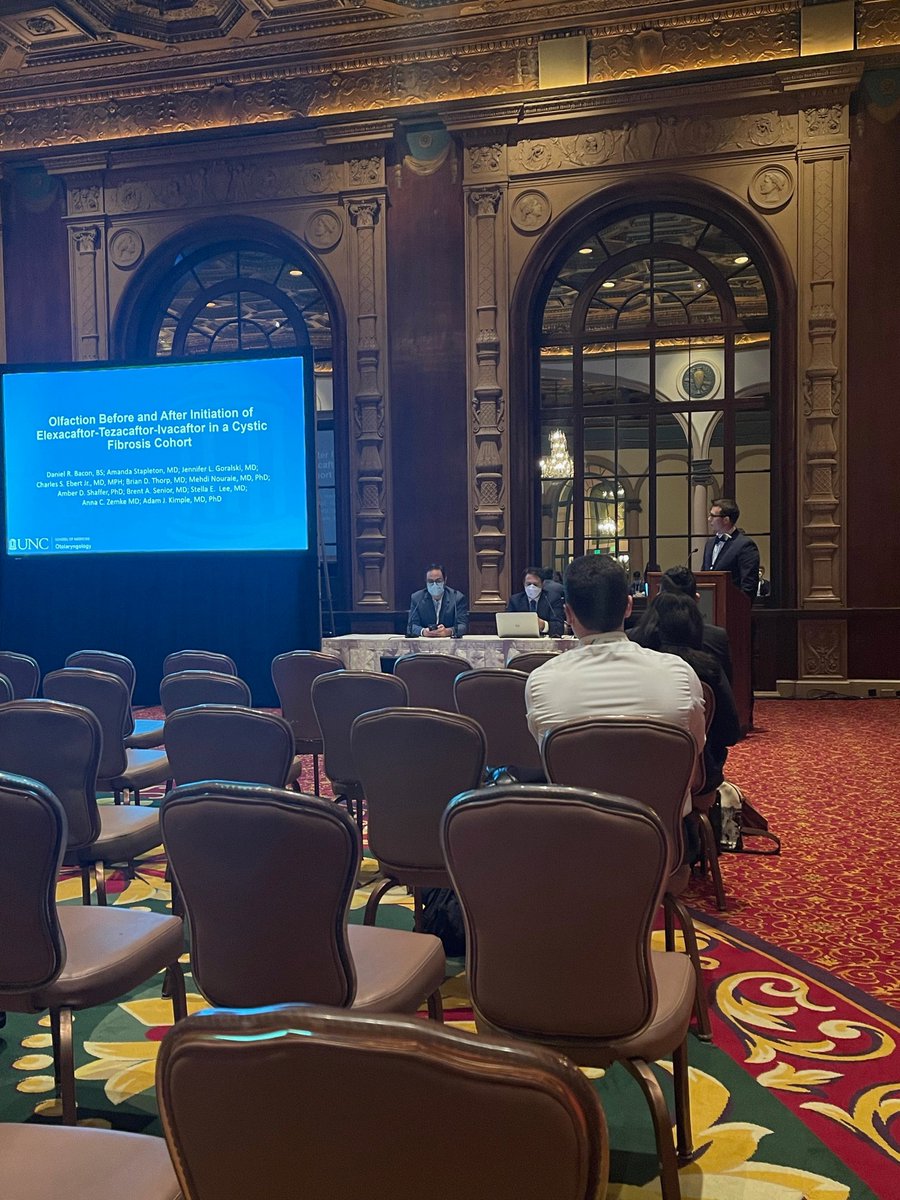 UNC_ENT's tweet photo. UNC Medical students Dan Bacon, Maddie Calcord &amp; Meredith Lamb working with @Rhinology_UNC presented at the @AmRhinoSociety Annual Meeting in Los Angeles this past weekend! Pictured is Maddie's poster presentation and oral papers presented by Dan Bacon and Meredith Lamb. https://t.co/uCuPXF6FAK