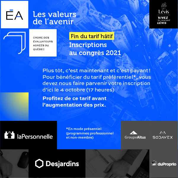 [Inscriptions Congrès OEAQ 2021] Le tarif hâtif est prolongé jusqu'au 08 octobre 2021 (17 heures) !  Pour tout savoir du congrès 2021 - Les valeurs de l'avenir : oeaq.qc.ca/evenements/con…
Merci à tous nos partenaires ! 
#congresoeaq2021 #valeursdelavenir #OEAQ