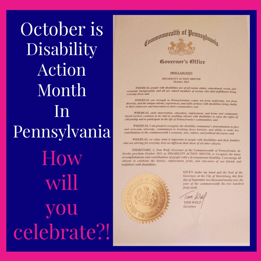 DisabilityEqua1's tweet photo. DISABILITY ACTION MONTH 
It’s official, October is Disability Action Month as proclaimed by Governor Tom Wolf! https://t.co/mbLded07li