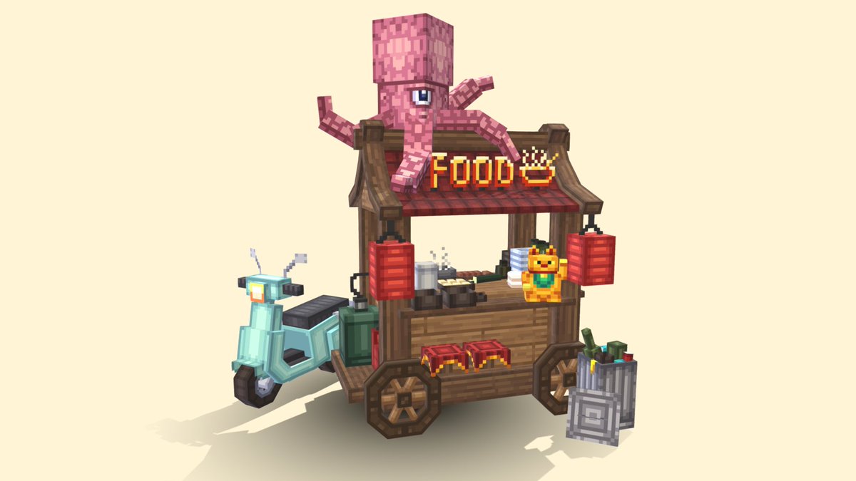 ArtistFyrtarn's tweet image. STREETFOOD
A small stand with streetfood, a motorcycle, a ginormous octopus and some additions.

Made with:
@blockbench

Rendered with:
@Sketchfab

sketchfab.com/3d-models/stre…

Like/Follow/RT will be appreciated!
#Minecraft #bedrock #Blockbench #pixelart #cats #octopus #streetfood
