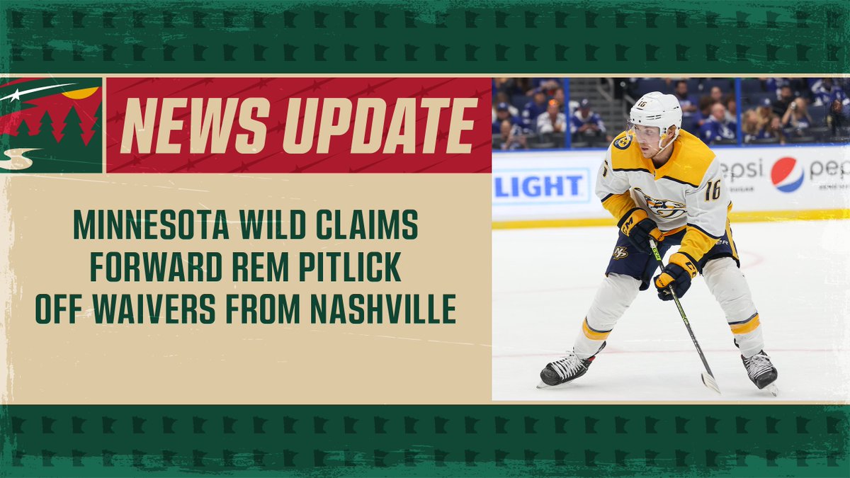 Back in Minnesota!

The #mnwild has claimed forward Rem Pitlick off waivers from the Nashville Predators.

More » bit.ly/3BgnmYz
