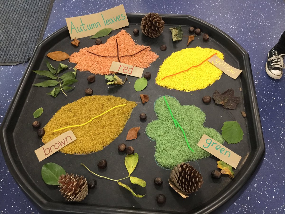 My lovely autumn tuff tray this morning at 8:30, pre preschoolers. My colleagues didn’t think it was so lovely when they were cleaning rice up from every available surface at 3 this afternoon. 🤷‍♀️
