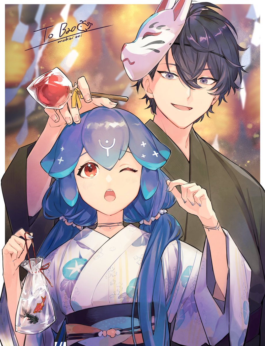 「Me and Shoto went to a summer festival! 」|Bao 🐳 52-Hertz Whaleのイラスト