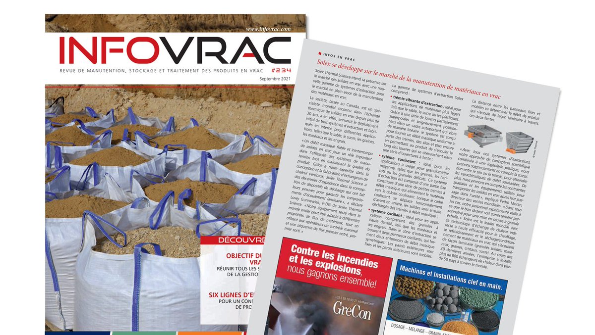 Solex in the news . . . Our company's recent expansion into the bulk materials handling market has made it into the September issue of Infovrac. solexthermal.com/resources/arti… #materialhandling #bulksolids #bulkhandling #innovation #drivenbyinnovation #drybulk