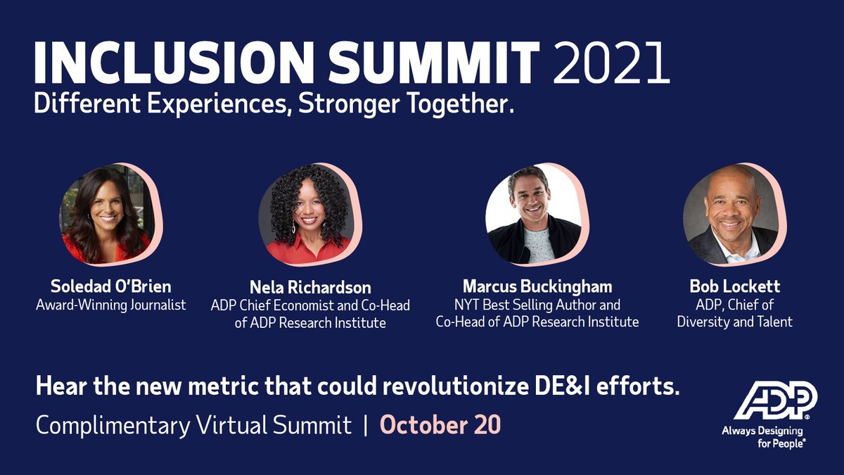 ADP's tweet photo. Ready to prioritize inclusion at work? It’s time for some difficult conversations. @ADP is hosting a complimentary virtual Inclusion Summit on October 20th! Register now! https://t.co/alcafcbqOz #InclusionSummit2021 https://t.co/ZXb5tkwGk8