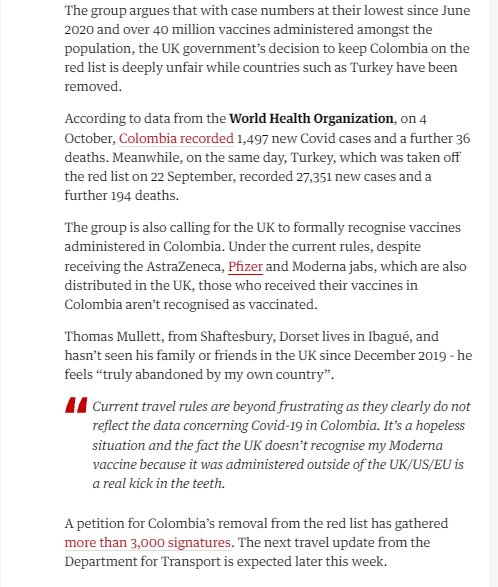 Thanks to the <a href="/guardian/">The Guardian</a> <a href="/guardiannews/">Guardian news</a> for covering our open letter to the UK government re: #Colombia's unjustifiable red list status. 

We can't be ignored forever <a href="/grantshapps/">Rt Hon Sir Grant Shapps</a> 

<a href="/Colin_M_R/">Colin Martin-Reynolds CMG</a> <a href="/nogpob/">Griff</a> <a href="/UKinColombia/">Embajada Británica en Colombia</a> <a href="/laurisgv_97/">Laura Gomez</a>