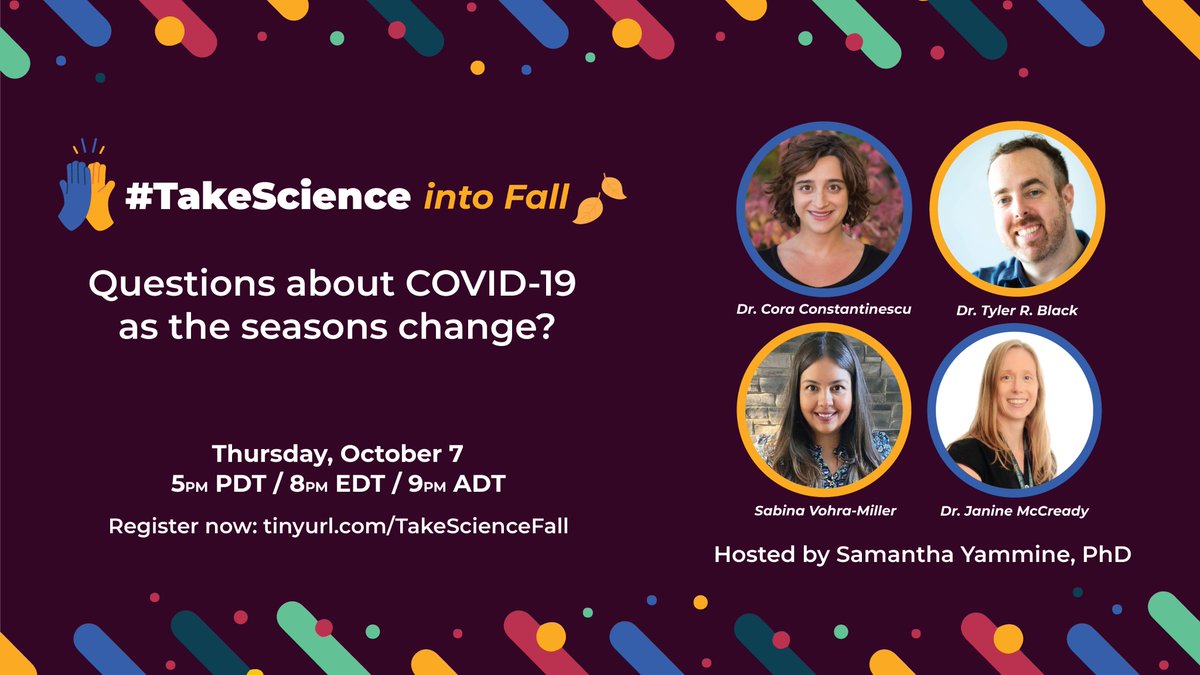 Thinking about how to have a safer Thanksgiving? Have Halloween on the mind? Stressed about in-person sports? Confused about the flu?

Our panel of experts are here to help navigate the changing season.

Register today! us06web.zoom.us/webinar/regist…

#ScienceUpFirst #TakeScience