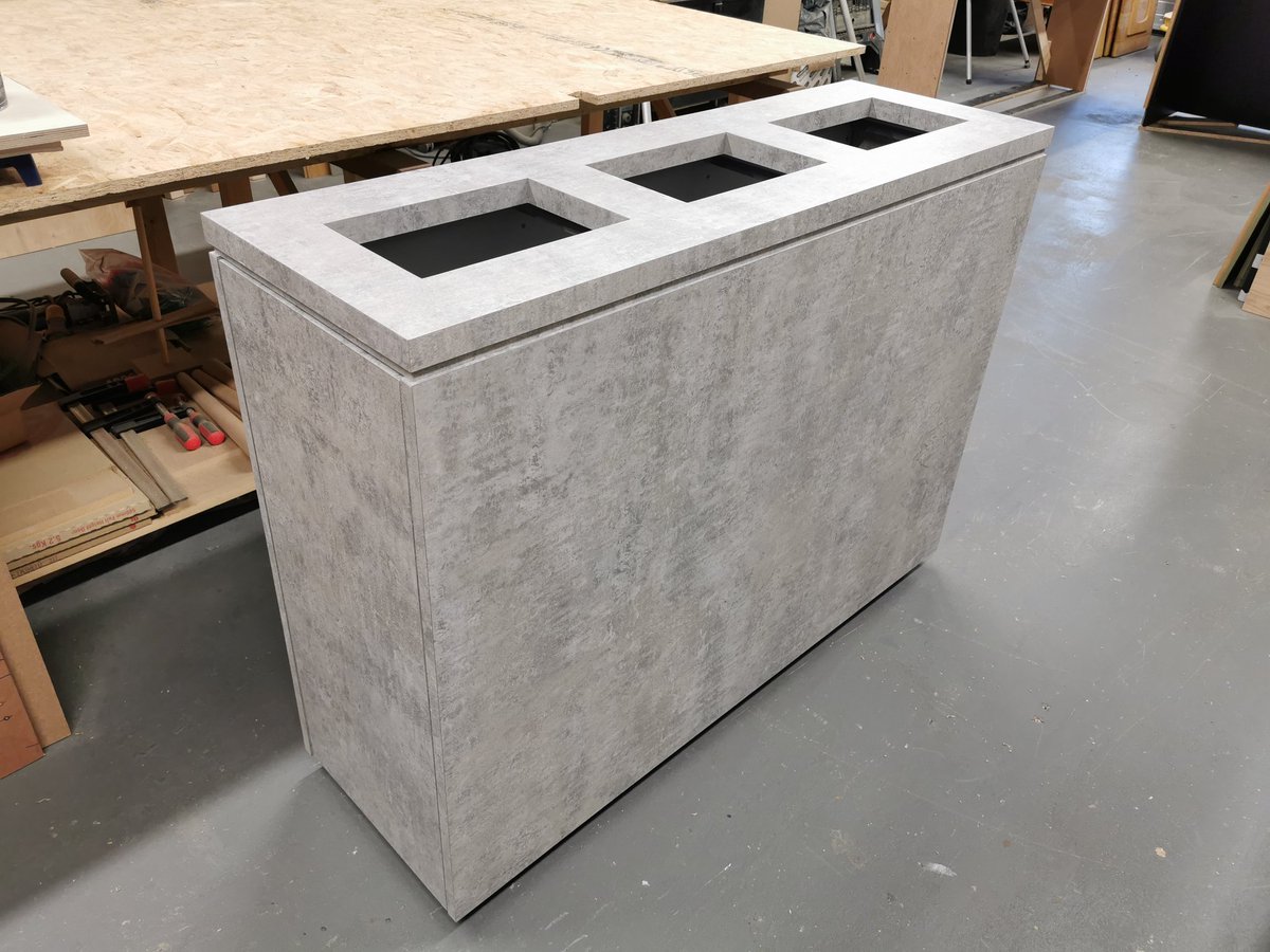 Bin storage unit in concrete style laminate #formica #joinery #design #retail #restaurant #shopfitting #interiordesign #fitout