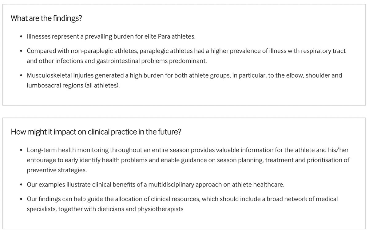 British Journal of Sports Medicine (BJSM) (@bjsm_bmj) on Twitter photo 🚨NEW ORIGINAL RESEARCH 🚨
Illness and injury patterns across Norwegian paralympians - how can we guide season planning and allocation of resources?
📄Thanks to <a href="/benclarsen/">Ben Clarsen</a> <a href="/koivisto_anu/">Dr Anu Koivisto-Mørk</a> <a href="/RoaldBahr/">Roald Bahr</a> <a href="/HildeMBerge/">Hilde Moseby Berge</a>
➡️ ow.ly/1n5w50GmtQH 🚨NEW ORIGINAL RESEARCH 🚨
Illness and injury patterns across Norwegian paralympians - how can we guide season planning and allocation of resources?
📄Thanks to <a href="/benclarsen/">Ben Clarsen</a> <a href="/koivisto_anu/">Dr Anu Koivisto-Mørk</a> <a href="/RoaldBahr/">Roald Bahr</a> <a href="/HildeMBerge/">Hilde Moseby Berge</a>
➡️ ow.ly/1n5w50GmtQH