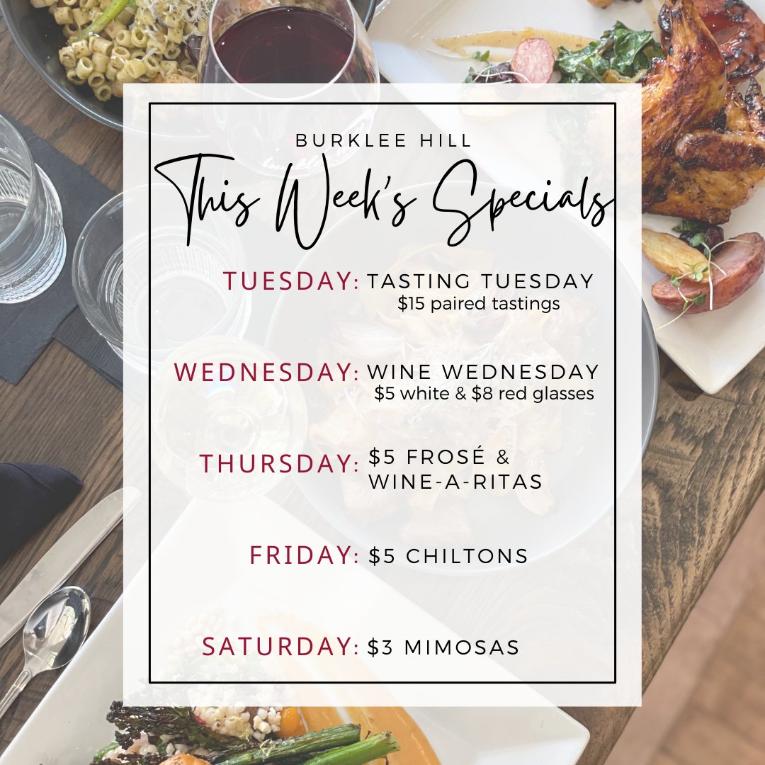 Every day is special at Burklee Hill! 🤩
Don't miss out on these great deals this week! Make your reservation at the link below.
burkleehillvineyards.com/reservations