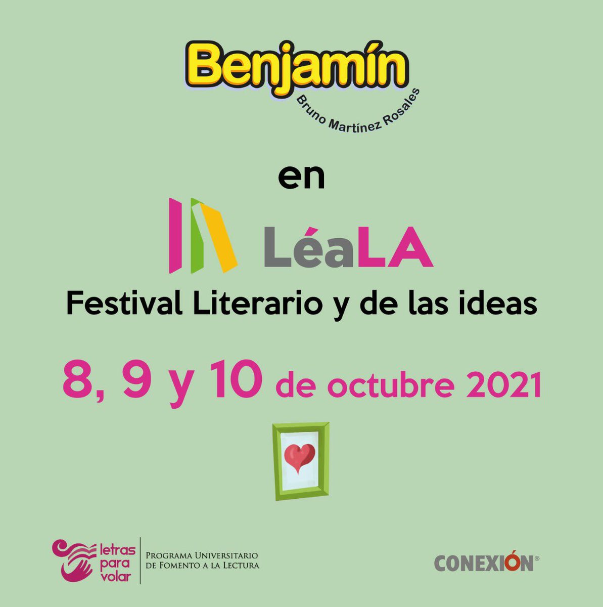 Este fin de semana nuestro segundo proyecto de literatura infantil, de la mano con <a href="/Letrasparavolar/">Letras para volar</a>, *Benjamín* de Bruno Martínez Rosales, estará presente en <a href="/FestivalLeala/">Feria del Libro en Español y Festival Literario</a> con los niños latinos a través de una presentación con Tony el cuentacuentos.