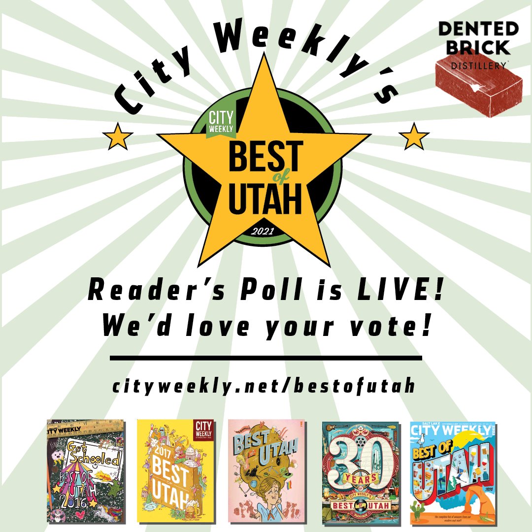 DentedBrick's tweet photo. Voting is OPEN for @CityWeekly 's Best of Utah 2021! Show us some love by voting in the "Best Distillery" category, page 6 on ballot. Voting closes Oct. 9. Link to ballot in our bio. Thank you!
#bestofutah2021 #bestofutah #buylocal #dentedbrick #dentedbrickdistillery #slcweekly https://t.co/zLvuDTPPJd