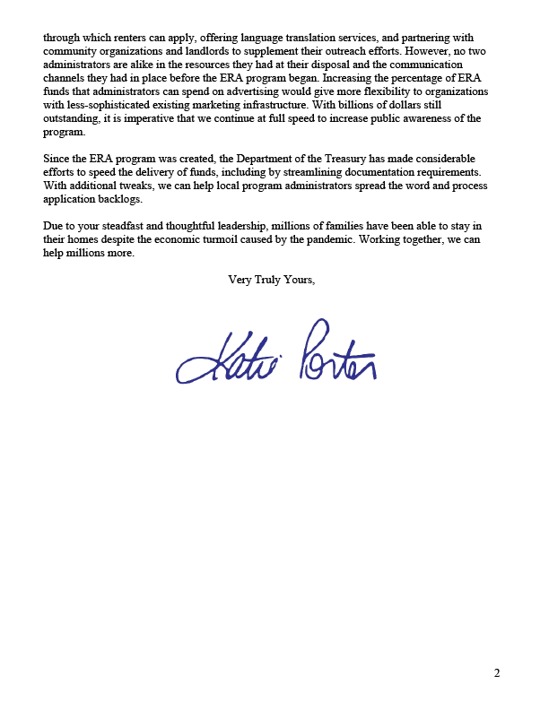 Oversight is about closing the gap between what's law and what's happening on the ground. Congress allocated billions to help people make rent during the pandemic, but families still face hurdles to getting this relief. I'm urging <a href="/SecYellen/">Secretary Janet Yellen (Archived)</a> to cut red tape ⬇️