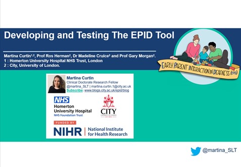 martina_SLT's tweet photo. If you're attending, come along and watch / download my poster presentation at #RCSLT2021 - a new @NIHRcommunity funded project for deaf infants and their parents. The poster has QR codes to our recent publications. #Assessment #ParentChildInteraction #SLT #OpenAccess https://t.co/scTIo079VM
