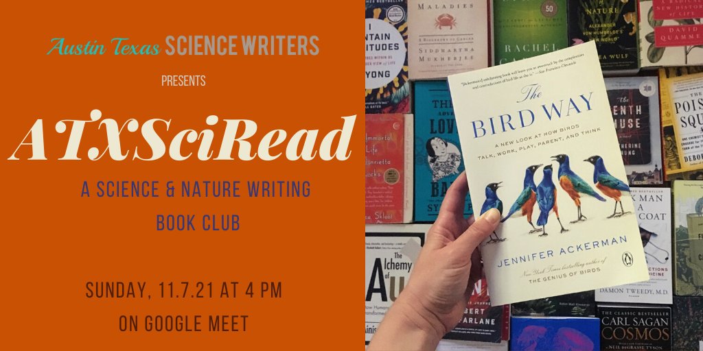 atxscicomm's tweet photo. Join #ATXSciRead next month to discuss #TheBirdWay by @JenGAckerman -- a fascinating survey of the variety of bird behaviors. Grab yr copy @BookPeople and msg us for the link #ATXEvents #ornithology #SciComm https://t.co/PZp1MIYcNf