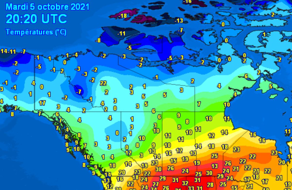 robsobs's tweet photo. In case you're wondering where fall went to, it's currently +1C with snow falling over NW Alberta. Meanwhile, over SE AB it's 30C in Medicine Hat. Alberta being Alberta.. #landofextremes https://t.co/jR6cT04OG9