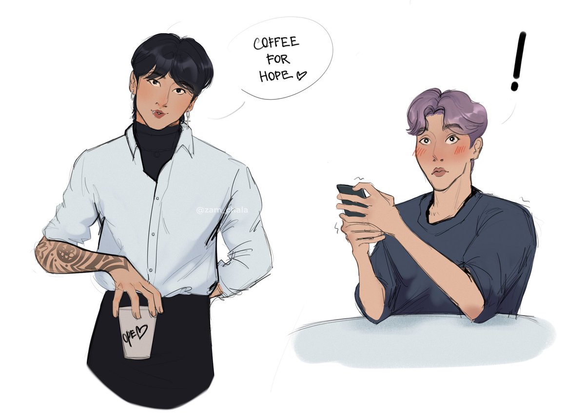 coffee shop au #hopekook #btsfanart 