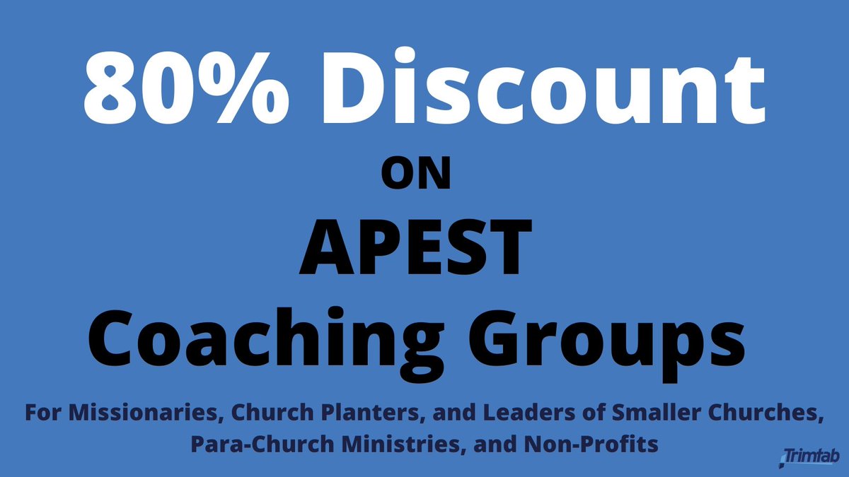APEST Coaching Groups are now 80% off for leaders at the edge - church planters, missionaries, leaders of smaller churches, para-church ministries, and non-profits. Learn more here: bit.ly/3BWXQHE 
#APEST #Coaching 
<a href="/trimtabguide/">Trimtab</a>