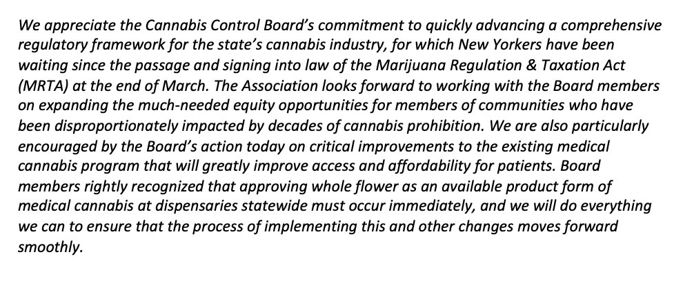 NYMCIA statement following the Cannabis Control Board’s first public meeting: