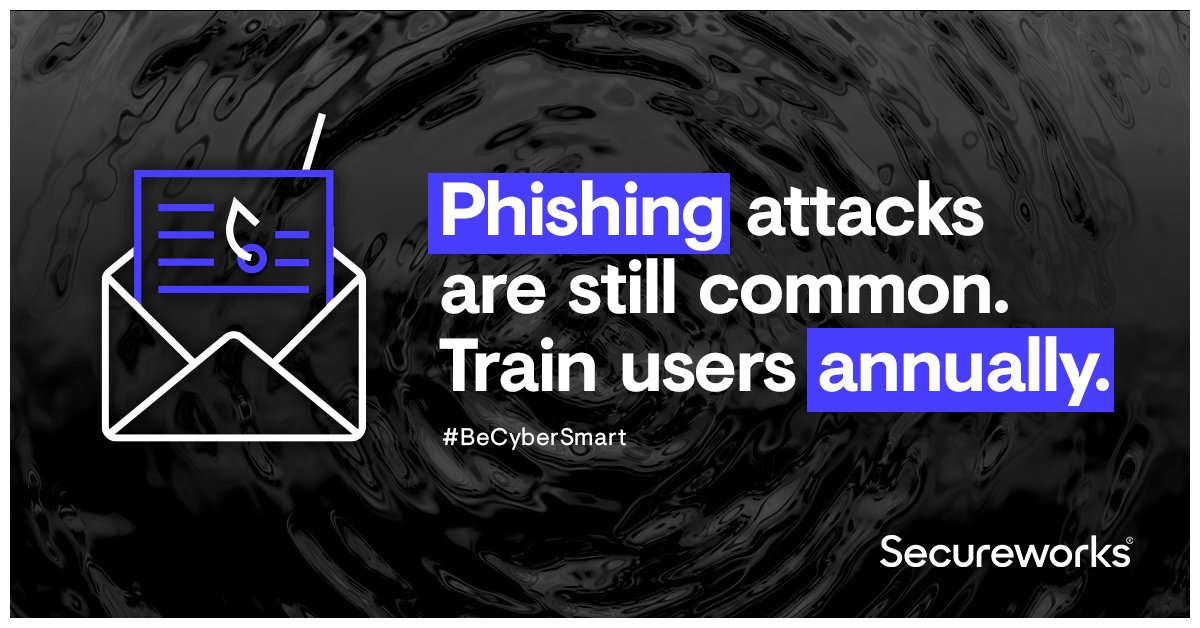 KellyB2B's tweet photo. #Phishing attacks are common, and users tend to be susceptible to social engineering. Today's #BeCyberSmart tip highlights the need for annual employee training to #ReduceRisk. Learn how to improve your security program. https://t.co/HPSYiw3kPg