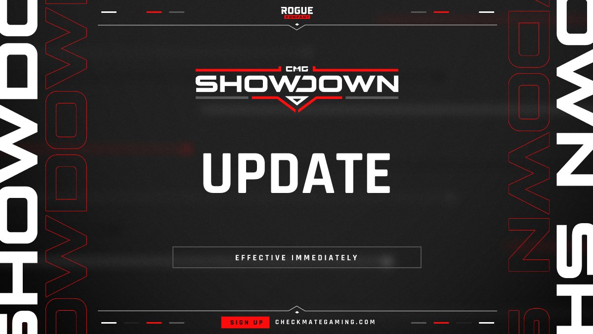 CMG_Rogue's tweet photo. 🚨$10,000 Showdown Update:

🔹 Game mode changes
Strikeout removed from Best of 5 game mode rotation

🔸 Game mode rotation changes
BO5: Demolition - KOTH - Demolition - KOTH - Demolition

#RogueCompany #Showdown #Esports https://t.co/H6DYn0sqf6