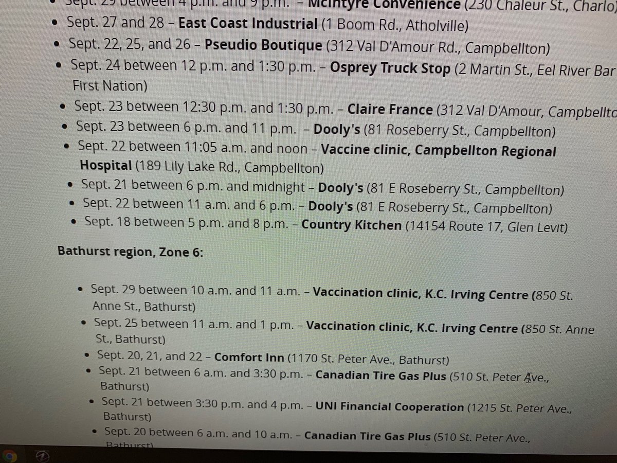 LauraMeader's tweet photo. NB exposure list mind boggling… even vaccination sites make the list! https://t.co/TDwQgeXUO7