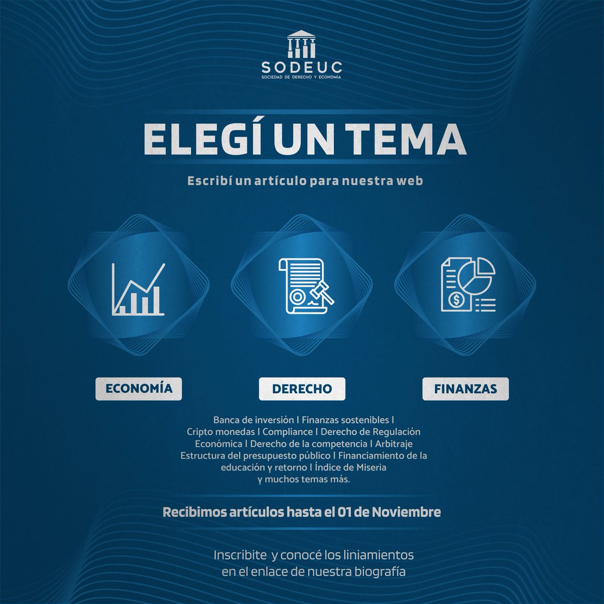 sodeuc's tweet photo. ¿Te interesaría escribir artículos para nuestra web? 📝
Animate a redactar un artículo para la SODEUC completando el formulario con tus datos y tema de interés 🙌
Ingresa al link de nuestra bio, recibimos solicitudes hasta el 01 de noviembre 📥
#SODEUC #Derecho #Economía https://t.co/xHkncVrnel
