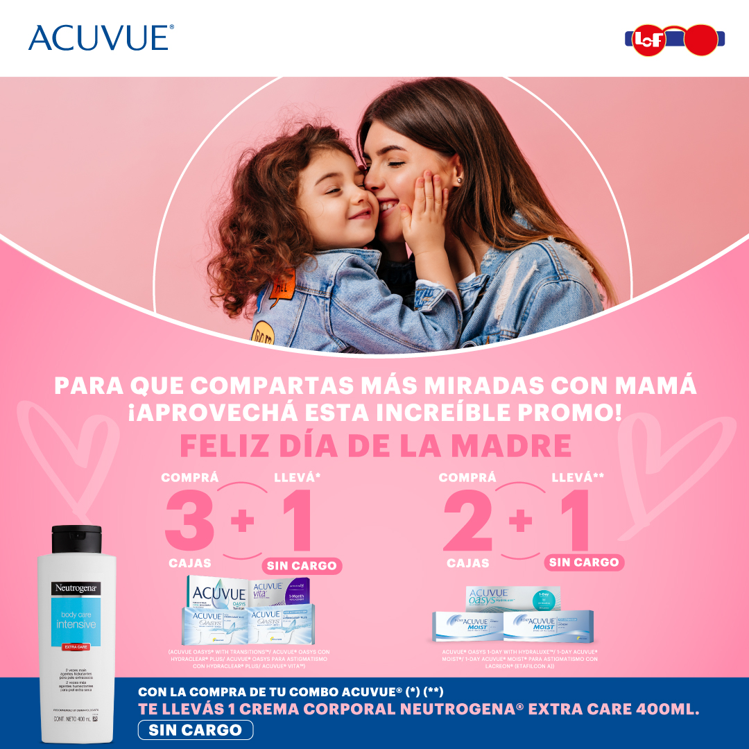 ¡Que empiecen los regalos para #Mamá! 🎁
Con la compra de tu #SETAcuvue te llevas una crema corporal #Neutrogena de regalo 🎉
Aprovecha esta promo en sucursales y en tienda online 👆