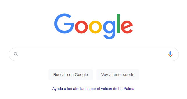 RTVCes's tweet photo. #erupciónenLaPalma | @GoogleES tiene colocado en su página principal, y así estará las próximas 24 horas, las vías de ayuda para las personas afectas por el #volcándeLaPalma. Así lo ha comunicado el @CabLaPalma quién ha agradecido este gesto https://t.co/hvm6Xj2xic