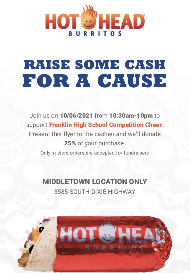 Support the Varsity Comp Squad- eat at Hot Head tomorrow and show this flyer 😻❤️