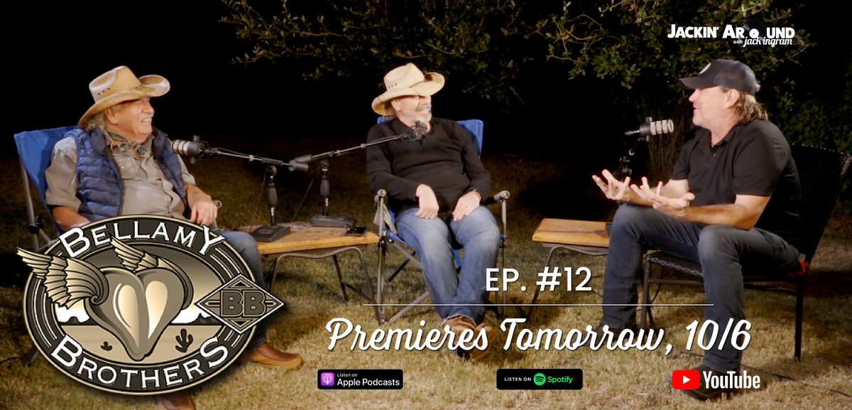 ⭐Tomorrow @JackIngram welcomes two #oldHippies, the @BellamyBrothers, for another episode of #JackinAround.⭐EP. 12 premieres tomorrow across all major audio platforms & at 8 PM on YouTube.  Visit jackinaroundpodcast.com/ep12-bellamybr… for info & links. #JackinAround presented by @LSDryGoods