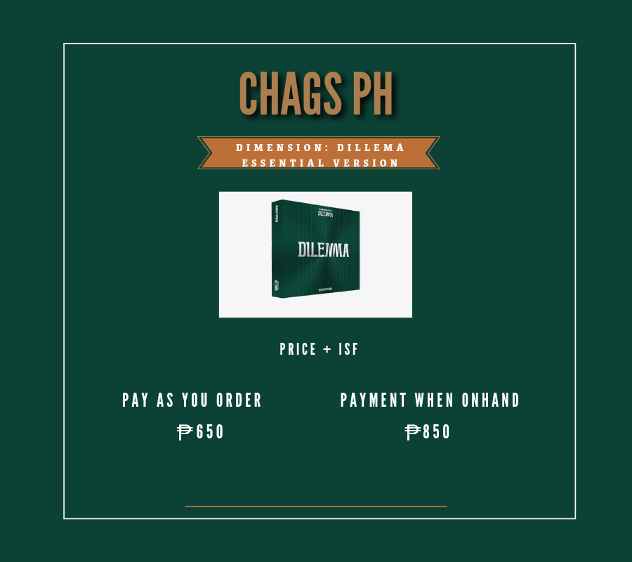chagsph21's tweet photo. ENHYPEN DIMENSION : DILEMMA (Essential Version)
✨ Set = php 3,750 + lsf
✨ Essential Ver = php 850 + lsf
📌 1st press PO
📌 Set comes w/ POB
📌 Direct from Weverse
📌 Normal ETA
📌 Payment when Onhand
#ChagsPhGo https://t.co/Pv3AuEgRCE