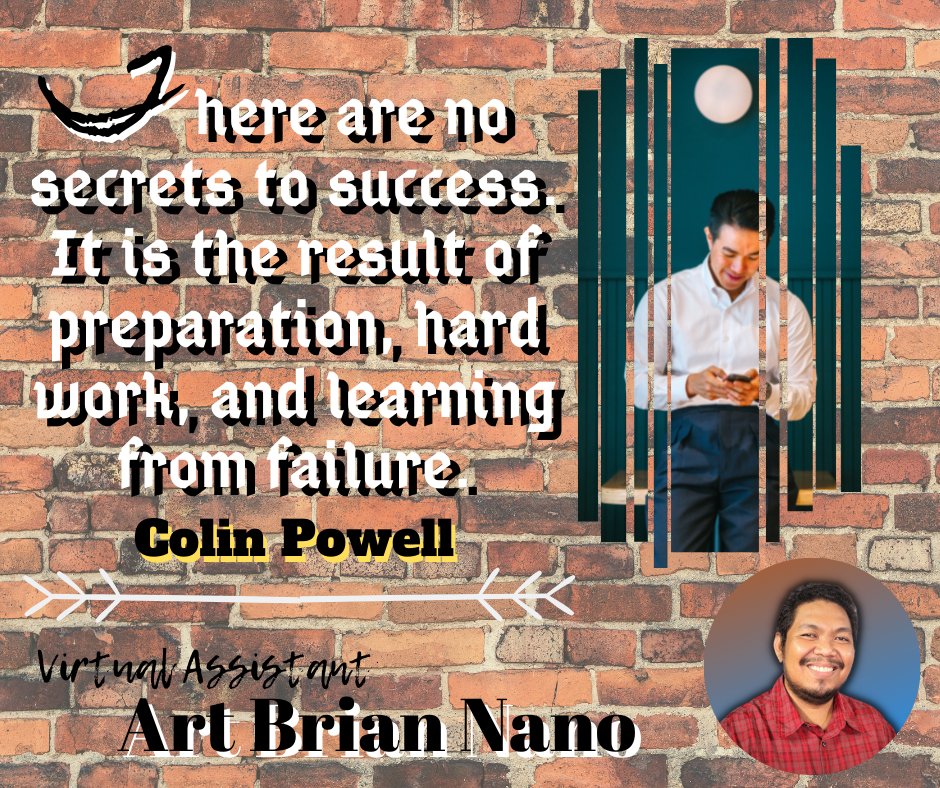 TheTaskSupport's tweet image. There are no secrets to success. It is the result of preparation, hard work, and learning from failure. - Collin Powell

Have a great weekend!

#FreelancingServices #TheTaskSupport #FilipinoVirtualAssistant #HelpsTheJobDone