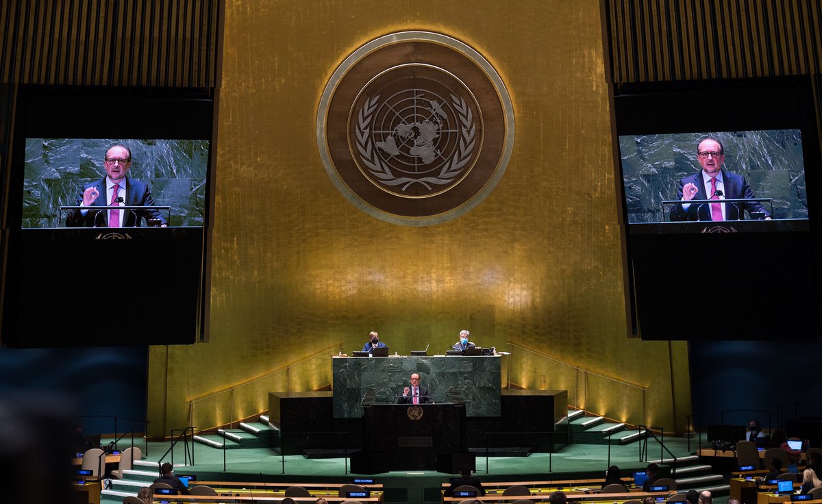 MFA_Austria's tweet photo. In his #UNGA address, FM #Schallenberg focused on the multilateral challenges of #COVID19, #Afghanistan, #AI and #values.x https://t.co/AAF8phoZWW