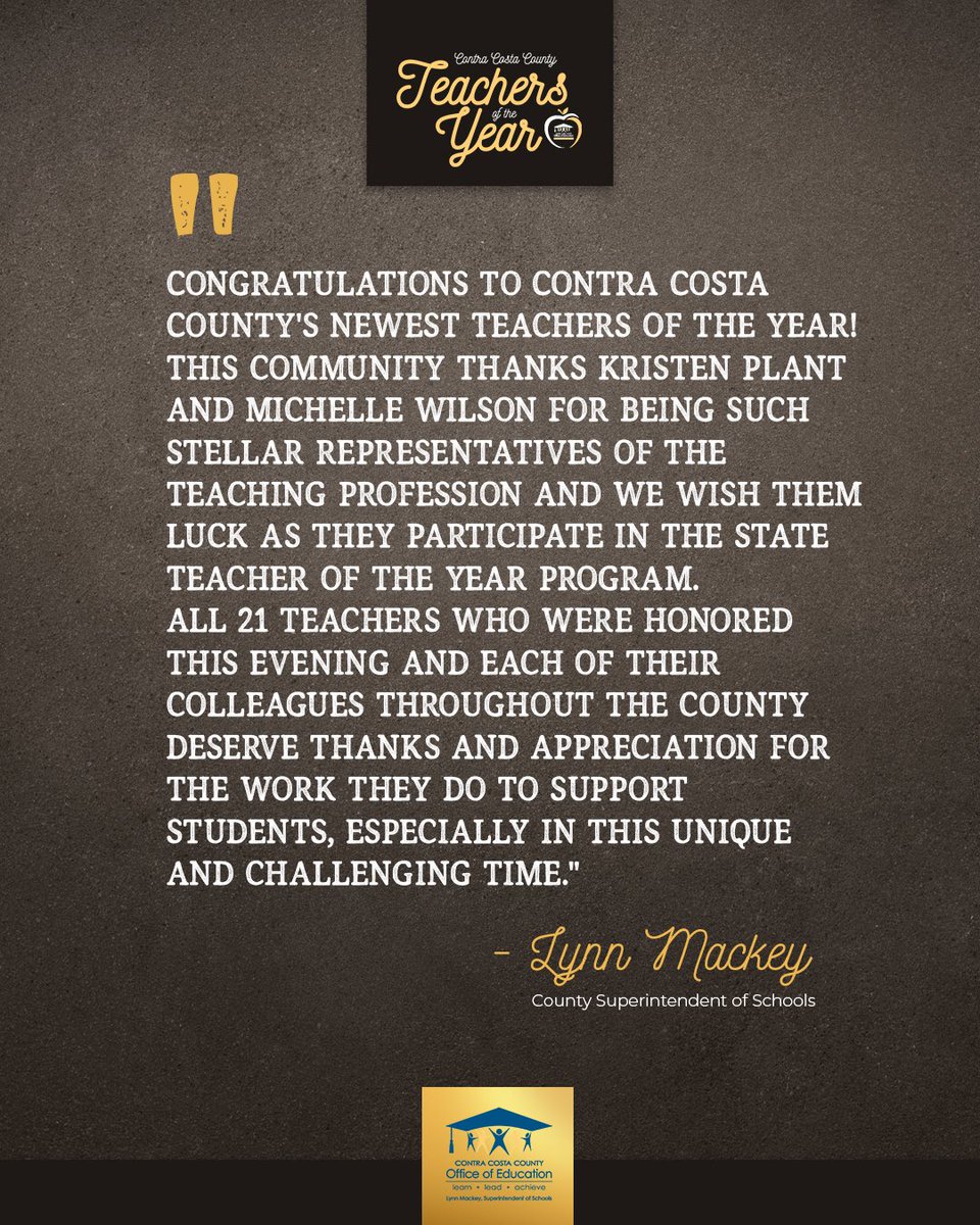 CoCoSchools's tweet photo. County Superintendent of Schools Lynn Mackey announced that high school teachers Kristen Plant of Miramonte High School (Acalanes UHSD) and Michelle Wilson of Dougherty Valley High School (San Ramon Valley USD) were named the 2021-22 CCC Teachers of the Year!! https://t.co/5tb7HKswr7