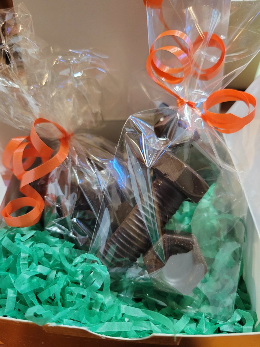 Ready for steel class #SteelDay raffle with chocolate hard hats, bolts, and nuts. Thanks to The Chocolate Vault!