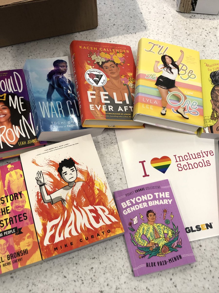 lrothmier's tweet photo. Our Rainbow Library arrived this week and I’m so excited to share it with the students! #RainbowLibrary @GLSEN #GKCASL #WhatWeDo #gvlibraries https://t.co/YEs55vr3f8