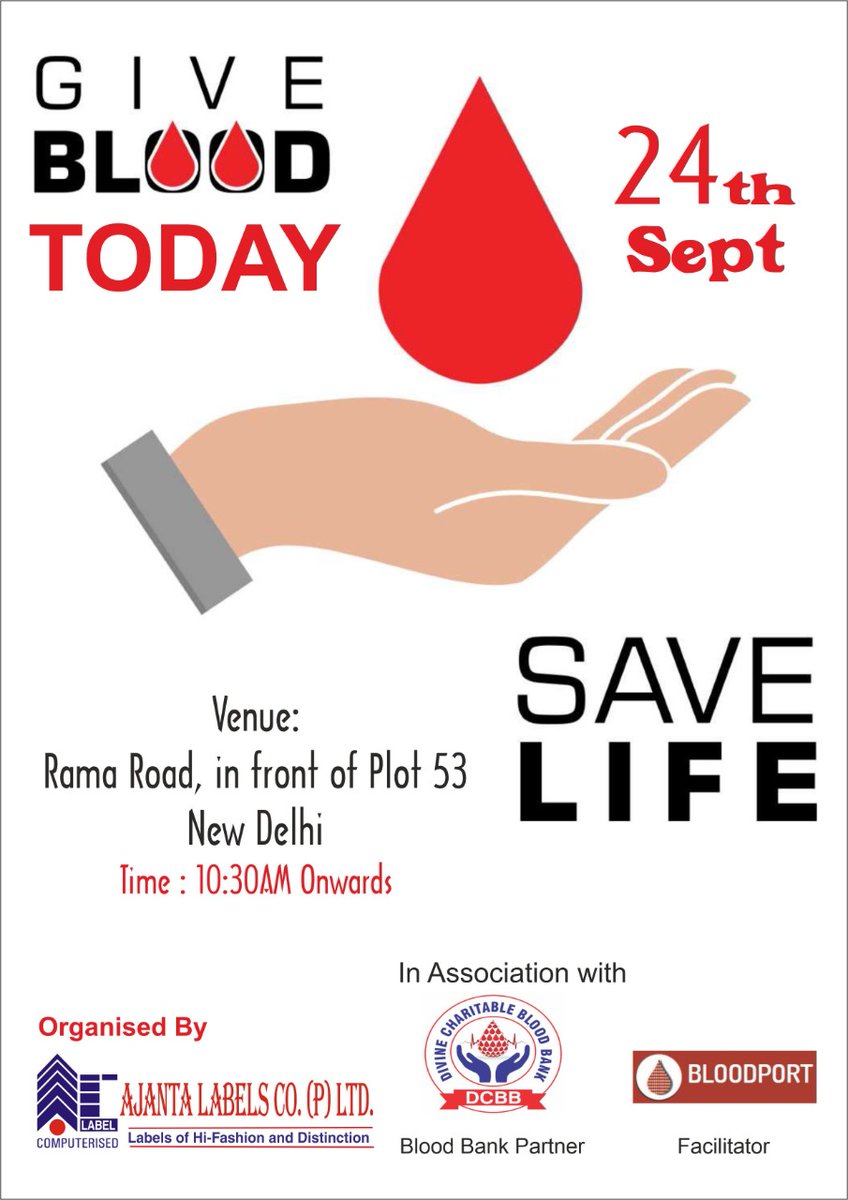 nikhimittal09's tweet photo. #blooddonation #bloodbank #divinebloodbank #blooddonationcamp #donateblood #savelife #bloodport.in #ajantalabels #ramaroad #najafgarhroadindustrialarea #newdelhi #delhi https://t.co/bYE7ibA4ZC