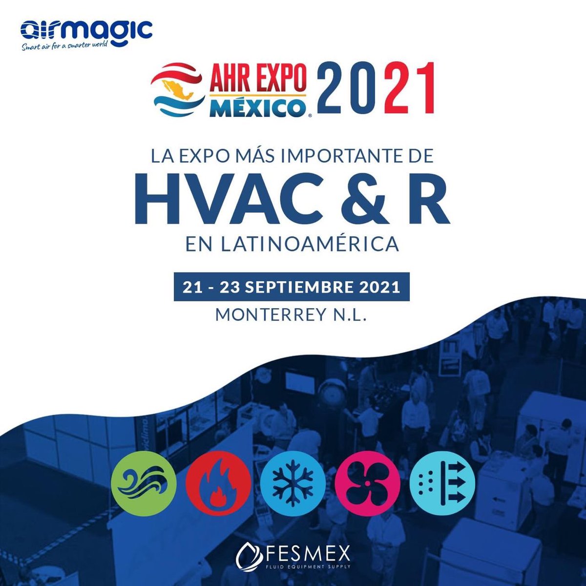 <a href="/Airmagic_world/">Airmagic</a> en #Mexico en <a href="/ahrexpomexico/">AHR EXPO MÉXICO</a> un año más, presentando nuestras innovaciones 2021 en #climatización #ecologica #sostenibile y de ultrabajo consumo energético, que climatiza al mismo tiempo que ahorra, renueva el 100% del aire en 1,5 min y purifica todo el aire.