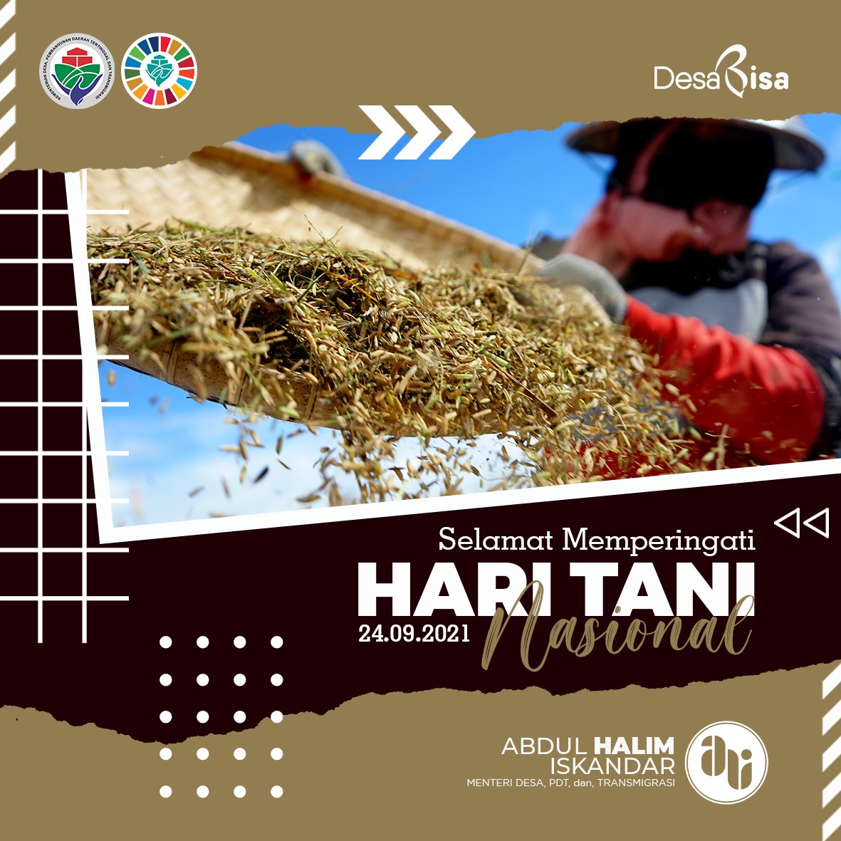 Selamat Hari Tani Nasional Mari kita wujudkan desa tanpa kelaparan dengan muliakan petani, pahlawan ketahanan pangan Negeri. Sudah waktunya Negara hadir untuk para petani. Semoga kedepan petani lebih berdaya dan sejahtera.