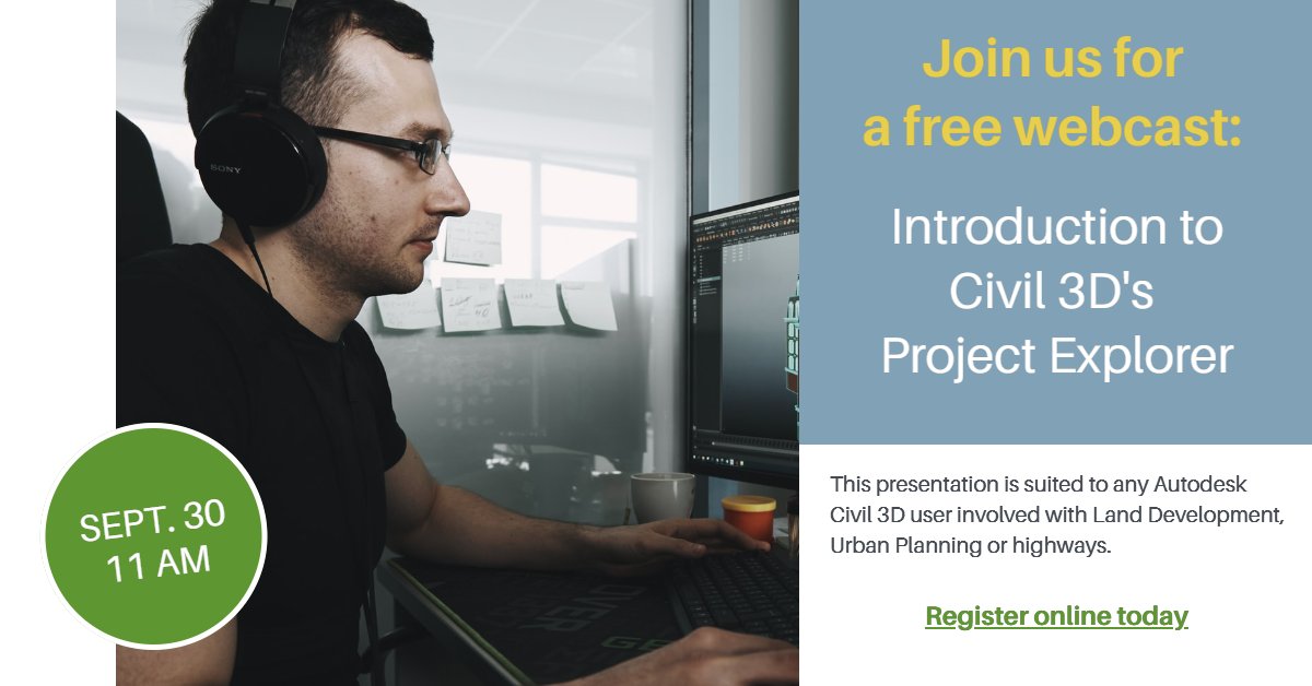 Join us one week today for this free webcast: Introduction to Civil 3D’s Project Explorer.  Register Now! bit.ly/2WSyVpZ <a href="/AutodeskCivil3D/">Autodesk Civil 3D</a> #Civil3D #ProjectExplorer