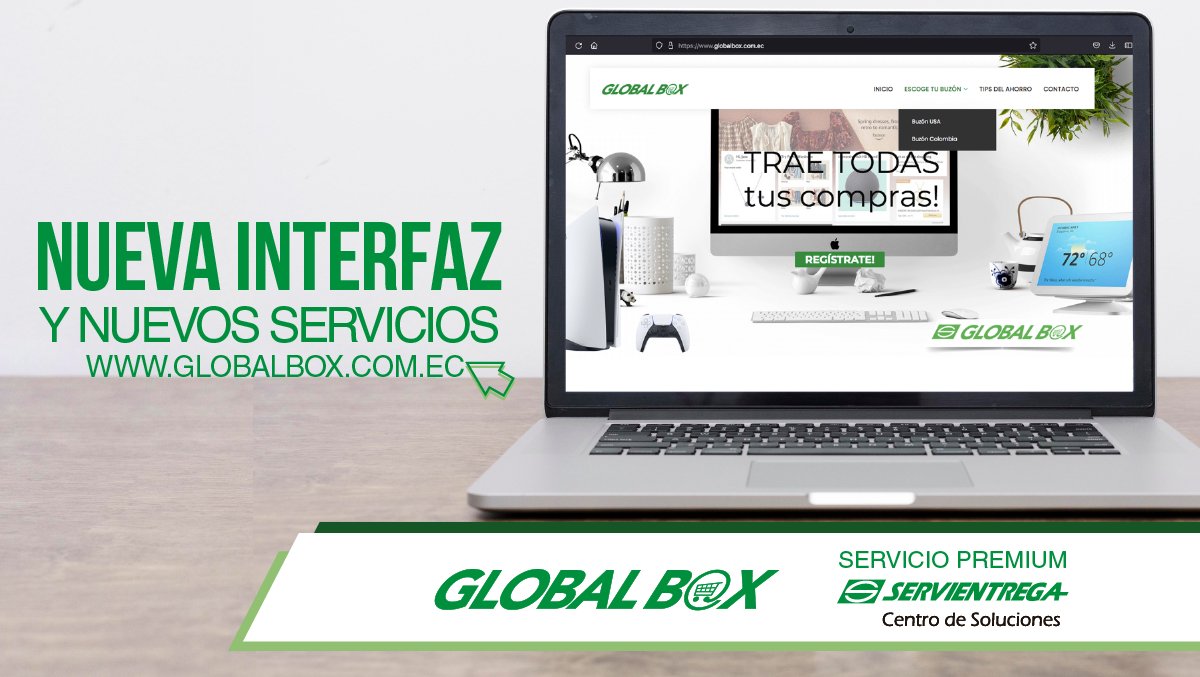 ServientregaBox's tweet photo. En nuestra nueva interfaz 🌐 podrás elegir si navegas en #GlobalBoxUSA 🇺🇸 o #GlobalBoxColombia 🇨🇴, registrarte y realizar los seguimientos de tus compras. 🛒

🌐 https://t.co/crerAz1hoR
📞 PBX 3732000 ext. 4491 4493 
💬 Chat online, atn. de 08h00 a 16h00 
📲 WA 099 8361 874 https://t.co/Aa6CR3qEmN