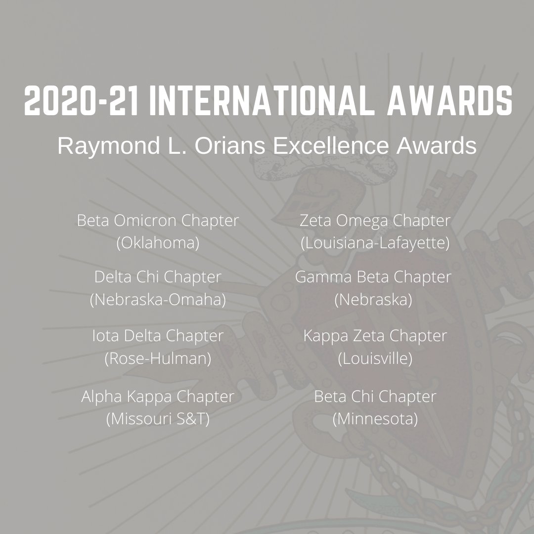 PiKappaAlpha's tweet image. Announcing your 2020-21 Raymond L. Orians Excellence Awards! 🏆 This award recognizes the top 25% of all Pi Kappa Alpha chapters internationally. Congratulations to the 37 recipients! (1/2) #PiKappaAlpha #PIKEAwards
