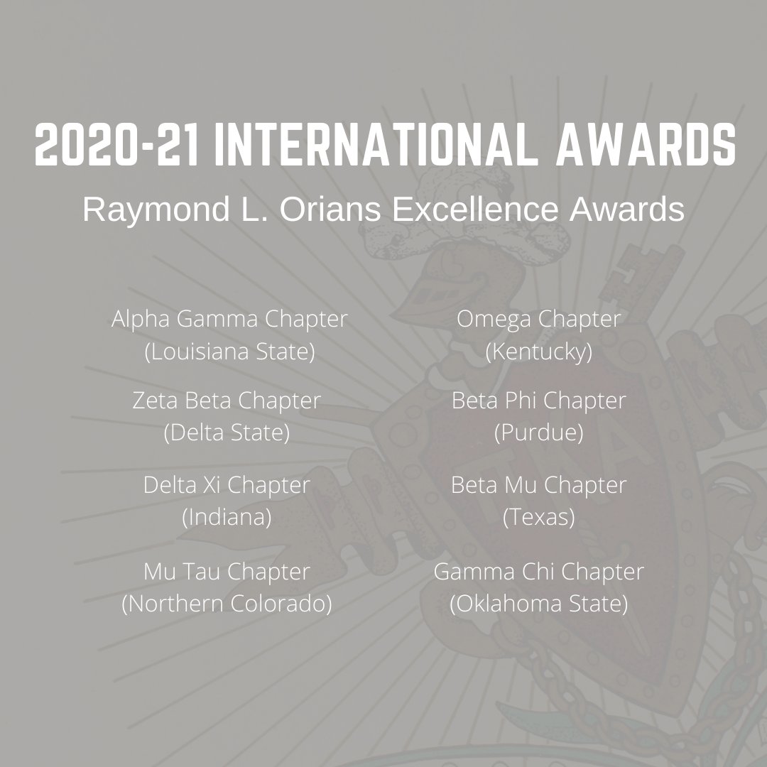 PiKappaAlpha's tweet image. Announcing your 2020-21 Raymond L. Orians Excellence Awards! 🏆 This award recognizes the top 25% of all Pi Kappa Alpha chapters internationally. Congratulations to the 37 recipients! (1/2) #PiKappaAlpha #PIKEAwards