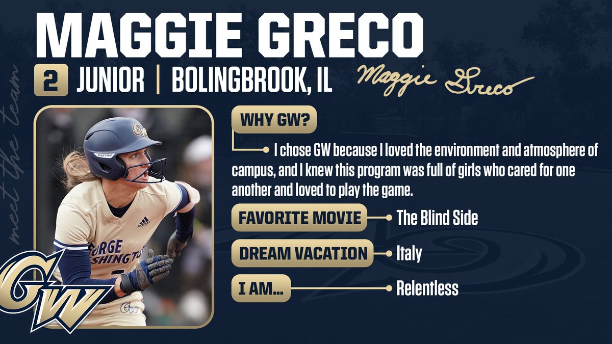 𝙈𝙀𝙀𝙏 𝙈𝘼𝙂𝙂𝙄𝙀 𝙂𝙍𝙀𝘾𝙊

<a href="/mags_greco13/">Maggie Greco</a> returns after earning a spot on the A-10 All-Rookie Team in 2021 thanks to a .294 batting average and .415 OBP while playing strong defense all over the diamond.

#RaiseHigh