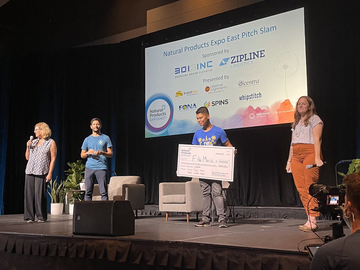 NatProdExpo's tweet photo. Congrats to the winner of the Pitch Slam: Fila Manila! 🎉 Congrats to the Rising Star: @get_gruvi 🍇
#expoeast #pitchslam #entreprenuers #investors #groceryretail #upandcoming #returntoevents https://t.co/C634agYAZs