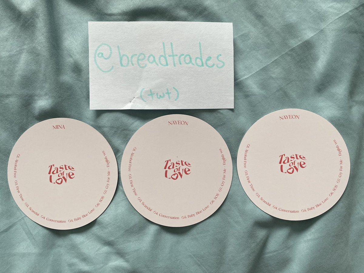 TWICE WTT WTS!

have:
- taste of love coasters (mina, nayeon x2)

want:
- jihyo equivalent
(once found, i will sell for $2 each incl. shipping)

usa only!

@KTradesUSA_ @kpopgirlgroupps <a href="/twicetradeusa/">twice usa trades + sales 🌾</a> <a href="/TWICE_trades/">TWICE trading and selling 🌙</a> <a href="/kpoptradeusa/">photocard trade & sell</a>