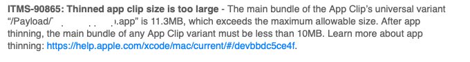 codingmanu's tweet photo. Anyone else having this issue with #Xcode13? App Clip seems to be around 7MB for all variants but App Store connect says it’s 11.3 https://t.co/KmcYcWhfEn