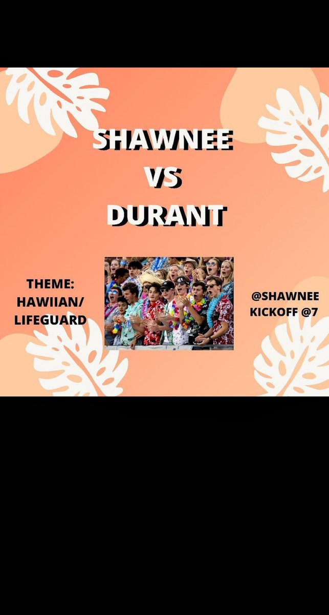 Shawnee Football 🏈 
September 24th 
kickoff @ 7 
come join the hype squad in the splash zone tomorrow night 💦‼️
theme: hawaiian/lifeguard
#shawneestrong #wolvesup #shawneefootball #shawneewolves #FridayNightLights